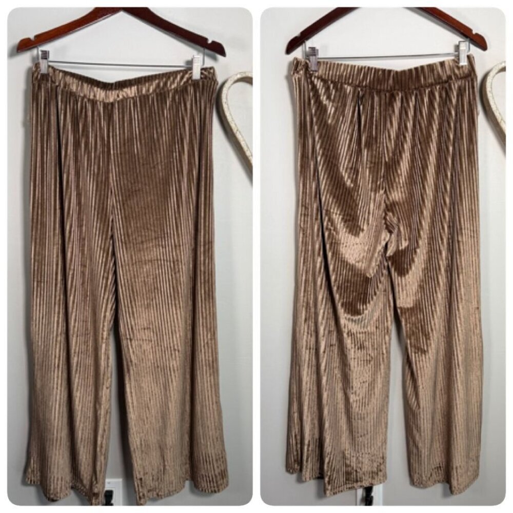 Love U Dear High Waisted Wide Leg Velvet Disco Luxe Loungewear Pants 1X Bronze